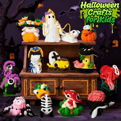 Winrayk Halloween Air Dry Clay for Kids Modeling Clay DIY Crafts Kit, 12 Boxes Magic Molding with Sculpting Tools and Tutorials, Pumpkin Party Favors Halloween Gifts Toys Arts and Crafts for Kids Teen