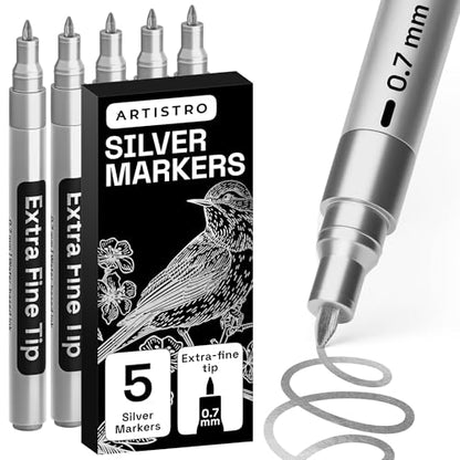 ARTISTRO Silver Paint Pens - Extra-Fine Tips - Set of 5 - color: Silver