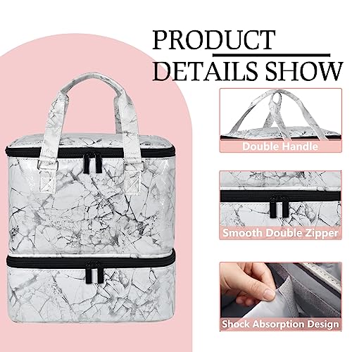 FCQQYWZ Nail Polish Organizer Case - Holds 42+ Bottles (15ml/0.5 fl.oz) and 1 Nail Lamp, Upgraded Double-layer Nail Polish Carrying Case Nail Storage Bag with Handles (White) - color: White-42Bottles