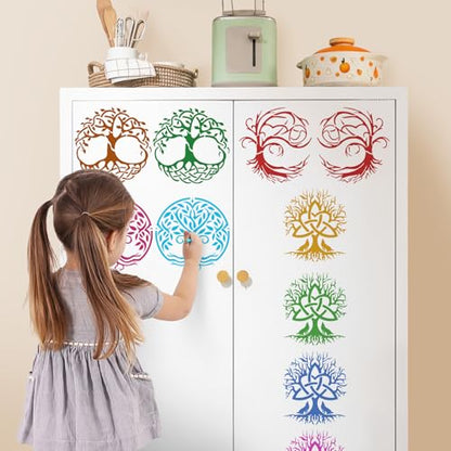 15Pcs 6 x 6 Inch Tree of Life Stencil, Reusable Stencils for Painting on Wood Decoration Painting Templates for Wall Floor DIY Decorations Christmas Gifts for Kids - style: Tree of Life