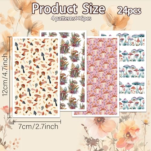 OLYCRAFT 24Pcs Mushrooms Transfer Paper 4 Styles Colorful Mushrooms Clay Transfers Paper for Polymer Clays Earring Bohemia Transfer Sheets Small Ceramic Decal for Earring Jewelry Making - style: Mushroom