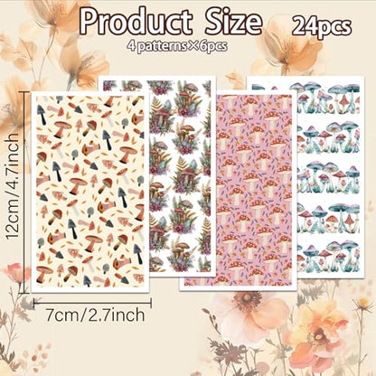 OLYCRAFT 24Pcs Mushrooms Transfer Paper 4 Styles Colorful Mushrooms Clay Transfers Paper for Polymer Clays Earring Bohemia Transfer Sheets Small Ceramic Decal for Earring Jewelry Making - style: Mushroom