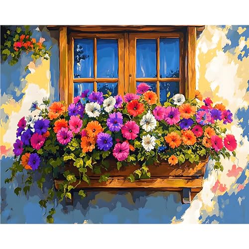 Paint by Numbers Kit for Adults, Flower Window DIY Painting Kit, 16x20 Inch - color: CYOP1P10
