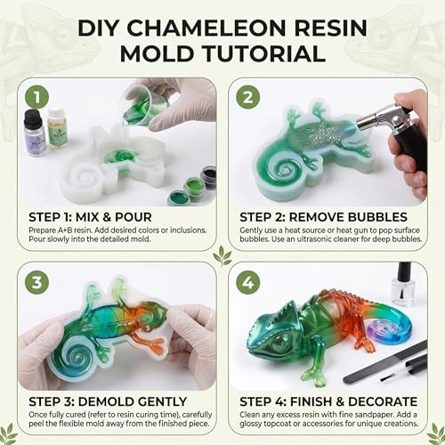 3D Chameleon Epoxy Resin Molds, Deep Lizard Animal Silicone Molds Reusable - color: Chameleon Resin Molds