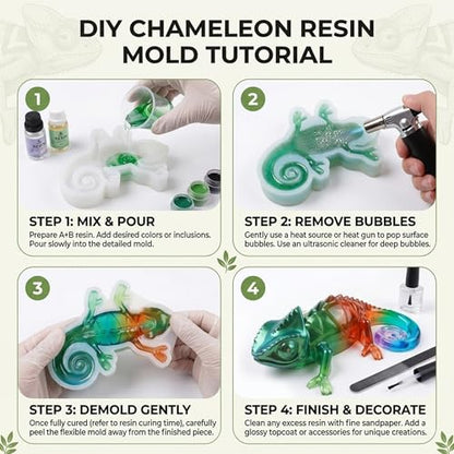 3D Chameleon Epoxy Resin Molds, Deep Lizard Animal Silicone Molds Reusable - color: Chameleon Resin Molds