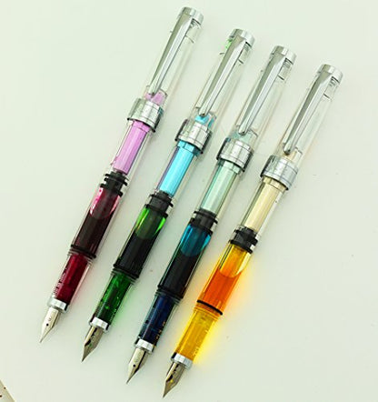 Lanxivi Yongsheng 3008 Piston Fountain Pen EF Extra Fine Nib,Transparent SilverTrim 4 Colors Set - color: 3008 Silver Trim EF