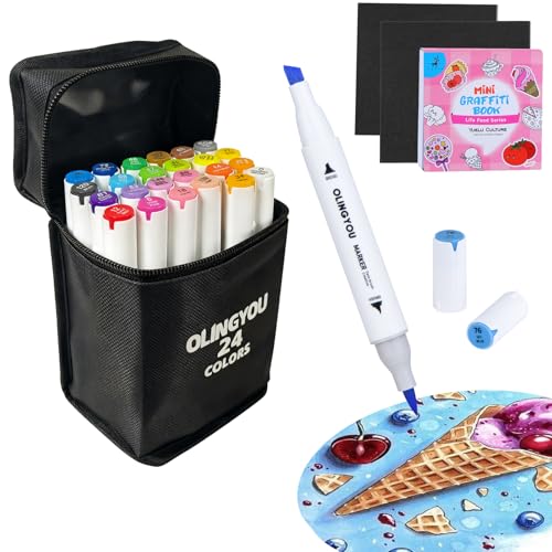 OLINGYOU 24 Colors Brush Tip Alcohol Markers | Art Marker Set - color: 24PCS