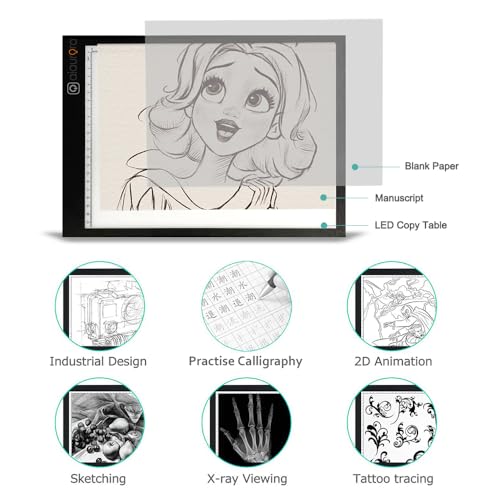 AIAURORA Upgraded A4 LED Light Tracing Drawing Board, Ultra-Thin Dimming USB Power Art Craft Scaled LED Light Pad for Tattoo Drawing, Diamond Painting, Streaming, Sketching, Stenciling (A4-New)