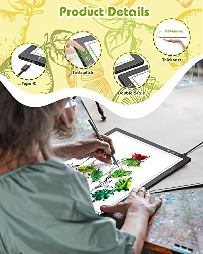 A4 Light Box for Tracing, Light Pad for Diamond Painting, Light Board, Ultra-Thin Copy Board with 3 Levels/Stepless Adjustable Brightness for Drawing, Sketching, Animation - style: A4-basic