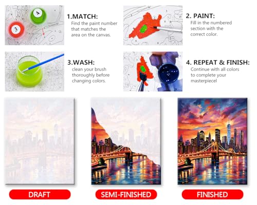 TUMOVO Brooklyn Bridge Sunset Paint by Numbers Kit for Adults - color: Artwork-08