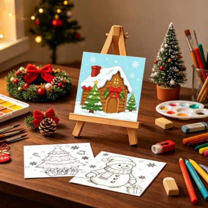 Christmas 12 Packs Pre Drawn Canvas to Paint, Pre Printed Canvas for Painting, Pre Stretched Canvas Outline Painting Boards for Beginners, Students, Party Favors(4 * 4in) (Christmas) - color: Christmas