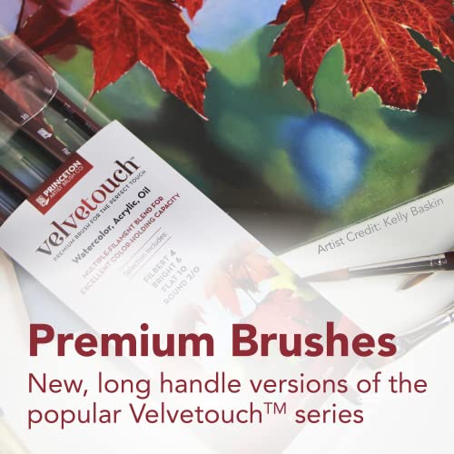 Princeton Velvetouch Long Handle Set, 4 Brushes - Professional Artist Brushes for Mixed Media, Acrylic, Oil.