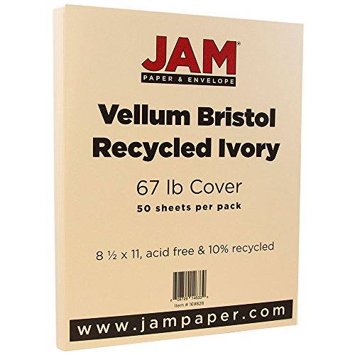 JAM Paper® Vellum Bristol Cardstock - 8.5" x 11" - 67 lb Ivory - 50/Pack - color: Ivory, size: 8.5" x 11"