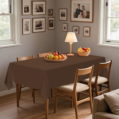 54IN X 320FT Plastic Table Cover Roll with Cutter Box, Cut to Size Plastic Table Cloths for Parties, Birthday, (Brown, 54"x3840"(Rectangular)) - color: Brown, size: 3840" x 54" (Rectangular)