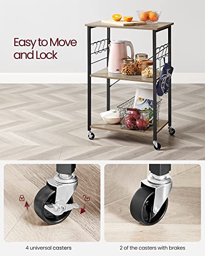 VASAGLE Kitchen Shelf on Wheels, 23.6 Inches Serving Cart with 3 Shelves - color: Heather Greige + Ink Black, size: 23.6"W x 35"H, style: Shelf