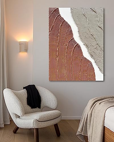 Limiyer Art Hand painted Modern Abstract Art Oil painting White and brown Thick texture canvas Art Oil painting Living Room Bedroom Office Wall Art Deco 40x28 inches - color: YI022