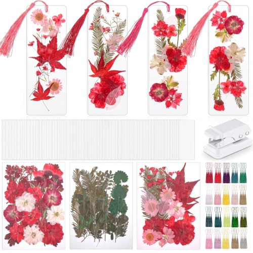 Fuyoooo 376 Pcs Pressed Flower Bookmark Kit,Red,2 x 6 Inch - color: Red, size: 2 x 6 Inch