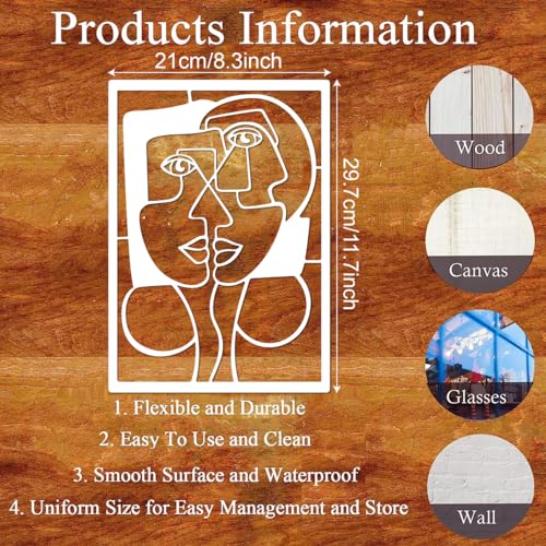 6 Pieces Abstract Face Pattern Stencils, 11.7x8.3 inch A4 Size Reusable Picasso Painting Templates in Creamy White PET for DIY Crafts on Walls, Furniture, Fabric & Photo Frames