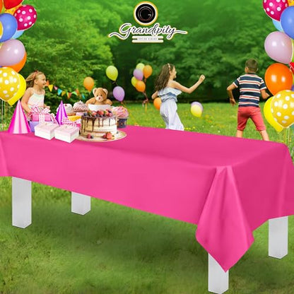 Grandipity Plastic Table Cloth Disposable 12 Pack 54” x 108” Rectangle | Hot Pink Plastic table covers, durable disposable tablecloths, fade and tear-resistent table cover for party, event - color: Hot Pink, size: 54in. x 108in. Rectangle