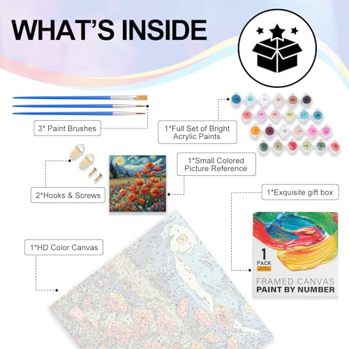 Yezavesu Framed Paint by Numbers Kit for Adults Starry Night, Flowers - color: YOP-F-1205, size: 10x10 Inch