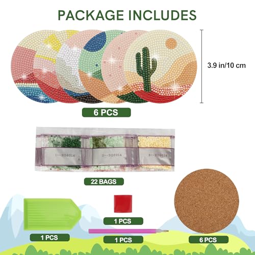 Temlum 6 Pcs Diamond Art Coasters Kits for Adults & Teens, Landscape - color: Landscape Coasters