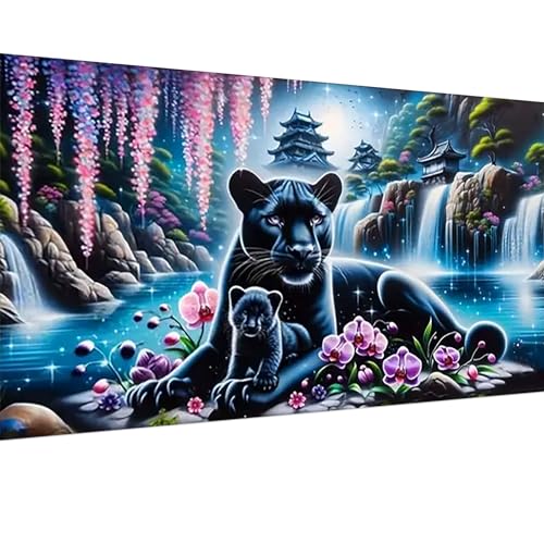 Ekuxom Large Animal Diamond Art Kits for Adults 27.5 X 15.7 inch | Large Waterfall Diamond Painting Kits, Round Full Drill Leopard Diamond Dots Paintings Gem Crafts Wall Art Decor Gifts - color: Waterfall