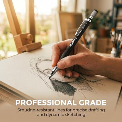 Nicpro 29 Pieces 2mm Mechanical Pencil Set, 9 PCS Drafting Carpenter Pencils 2.0 mm for Art Drawing Sketching construction with 192 Lead Refills Pre-Sharpen HB & 2B & Colors, 2 Erasers, 2 Sharpener - color: ‎Silver