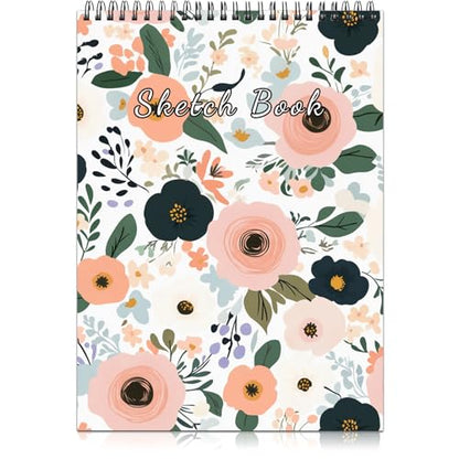 Deokke Sketchbook Top Spiral Bound Sketch Pad, 9 x 12 inch,100GSM Thick Paper,50 Sheets 100 Pages,Art Sketch Book Aesthetic Cute Drawing Writing Paper for Girls Women-Flower - color: A-22-Flower