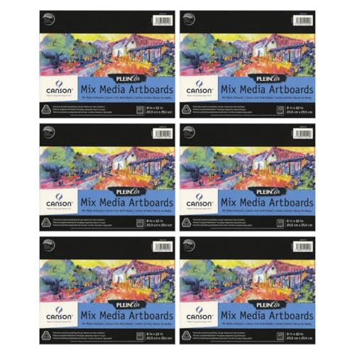 Canson Artist Series Plein Air Mixed Media Paper for Adults and Students, 8" x 10", White, Fold Over Binding, Art Boards for Dry and Wet Media, 10 Sheets/Pad, Case of 6 Pads, 60 Sheets Total - size: 8" x 10", Pack of 6