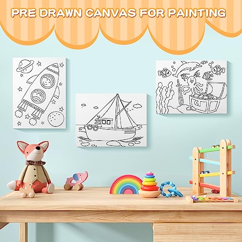 Fulmoon 24 Pcs Pre Drawn Canvas for Painting for Adults Preprinted Bulk 7.8 x 5.8 Inch Pre-Stenciled Painting Canvas Panels for DIY Party Favor Gift Activities, 12 Style