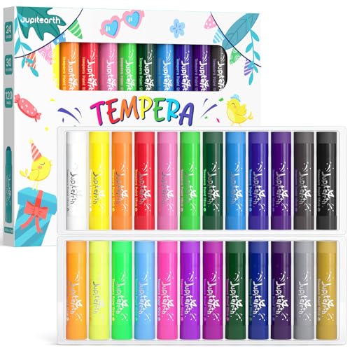 JUPITEARTH Tempera Paint Sticks for Kids, Quick Drying, 24 Colors - color: 24 Colors (Classic, Neon, Metallic)