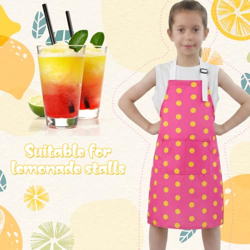 2 Pack Kids Apron, Cute Cooking Aprons, Waterproof Art Apron with Pockets, Toddler Painting Artist Apron Adjustable - color: Lemon and Pink Polka Dots, size: 45*62cm