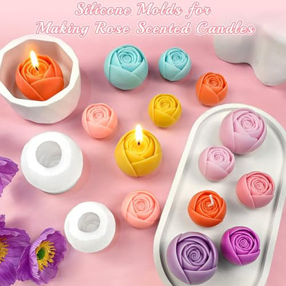 Rose Candle Mold, Set of 2 Size Budding Rose Making Molds - color: clear