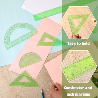 Zonon 7‑Piece Geometry Set with Drawing Compass, 6 & 4 Inch Protractors, Triangle Rulers and Straight Rulers, Transparent Math Drafting Supplies for Back to School, Students and Office Use(Green) - color: Green