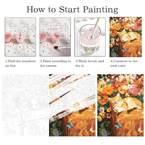 ZRIZQ Paint by Numbers Kit for Adults Beginner Animal,Flowers Cat Sleeping,16x20 - color: 16"X20"Rolled Canvas(Frameless)-Cat 6