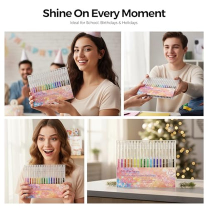 SKYDUE Glitter Gel Pens Set of 18 Colors | Sparkle Fine Point Pens, Non-Toxic, Ideal for Adult Coloring Books, Drawing, Journaling, Scrapbooking & DIY Crafts