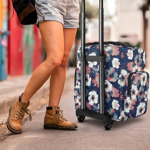 YOREPEK Large Rolling Craft Bag Wheels, Briefcase Gift for Crafter Teacher | Roller Scrapbook Tote, Water Resistant Scrapbooking Rolling Briefcase for Scrap Book Stickers Supplies and Tools, Floral