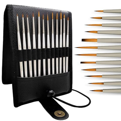 MyArtscape Miniature Paint Brushes - 12 Detail Brushes with Holder | Fine tip paint brushes for acrylic watercolor gouache oil miniatures paint by number nail art and detailing