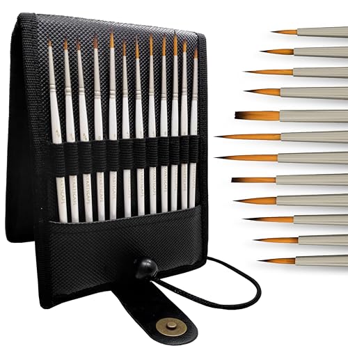 MyArtscape Miniature Paint Brushes - 12 Detail Brushes with Holder | Fine tip paint brushes for acrylic watercolor gouache oil miniatures paint by number nail art and detailing