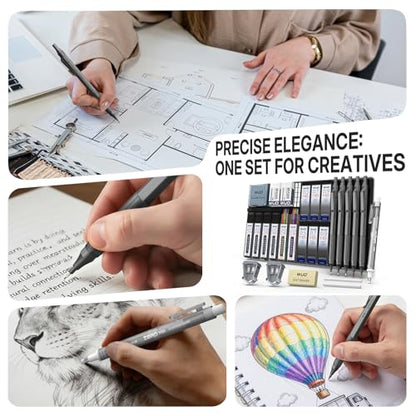 WUO Mechanical Pencil Set, 5 Pack Drafting Pencils 0.5/0.7/0.9/2.0/2.0mm | Mechanical drawing pencils, 432 lead refills, erasers/sharpeners for drafting, technical drawing, sketching, writing & art - color: Grey, size: 0.5/0.7/0.9/2.0