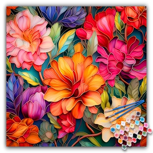 Camocin Paint by Numbers Kit for Adults Beginner, Flowers Bloom, 16x16 Inch - color: LBUSOPNF1P01