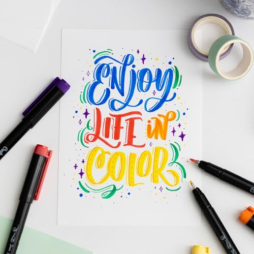 Craft 'n' Beyond Colored Calligraphy Brush Pens Waterproof Pack of 12 Markers for Hand Lettering, Art Drawing, Sketching, Scrapbooking, Writing, Journaling tip - Beginner Kit with Fadeproof Ink - color: Multicolor- Pack of 12