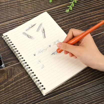 Piriuuo 14 Pcs Dip Pen Set Nib Pen Holder Comic Pen Nib Set G Pen Ink Nib Calligraphy Pen Nibs Wooden Drawing Pen Holder with Stainless Steel Pen Nibs Dip Pens for Writing, Painting, Signing