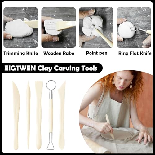 EIGTWEN 100ml Air Dry Clay Glaze and 29pcs Clay Tools Kit, Matte Varnish | Matte Glaze, Waterproof,Prevents Clay Scratches & Wear, Air Dry Clay Tool,Dotting Tools,Ball Tools,Carving Tools,Shaper Tools - size: Matte