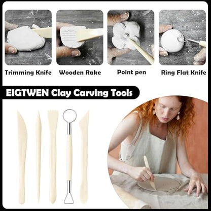 EIGTWEN 100ml Air Dry Clay Glaze and 29pcs Clay Tools Kit, Matte Varnish | Matte Glaze, Waterproof,Prevents Clay Scratches & Wear, Air Dry Clay Tool,Dotting Tools,Ball Tools,Carving Tools,Shaper Tools - size: Matte