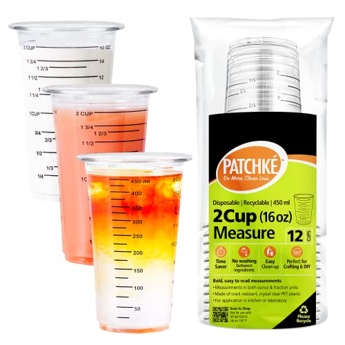 16 Oz - 2 Cup 450 ML - Disposable Measuring Cups - Plastic Graduated Mixing Cups - for Mixing Resin/Epoxy, Paint, Cooking, Baking and Crafts (12 pack) - size: 16 OZ - 12 pack