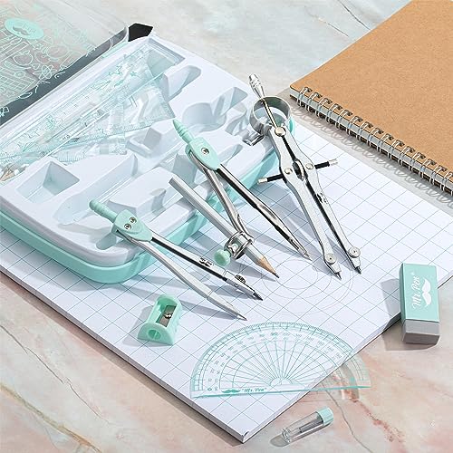 Mr. Pen- Geometry Set, 13 pcs, 3 Metal Compasses, Protractor, 6" Ruler | 45° & 30°/60° Set Squares, Pencils, Lead Refills, Sharpener & Eraser for Math, Drafting & Classroom Use | 45° & 30°/60° Set Squares, Pencils, Lead Refills, Sharpener & Eraser for Mat