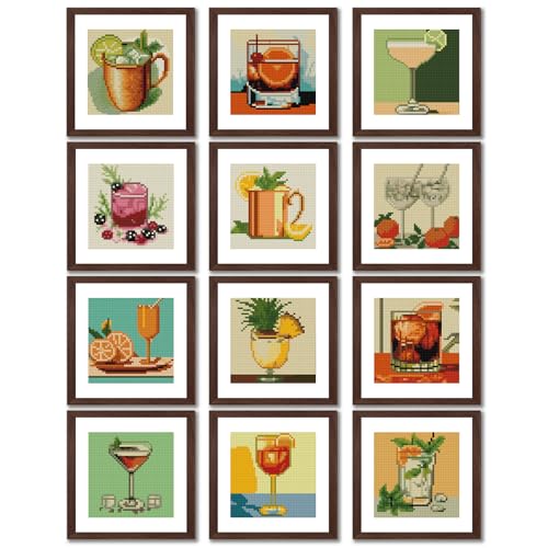 12 Pcs Small Diamond Art Kits Cocktail Diamond Art Kits for Adults - color: Cocktail