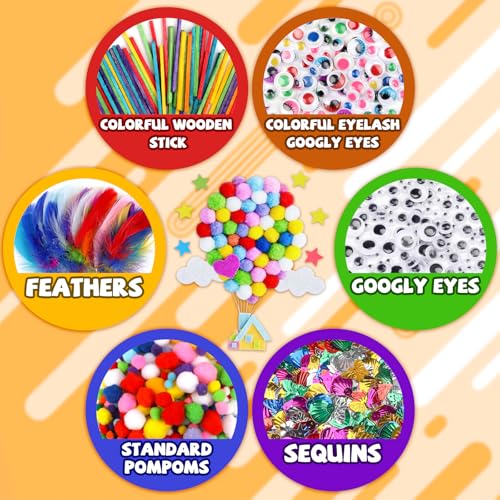 DOITEM Pipe Cleaners Craft Supplies, Arts and Crafts Supplies Including Pipe Cleaner Wiggle Googly Eyes Pom Poms Feathers Sticks Sequins for Kids Over 8 Years Old - color: 1800+