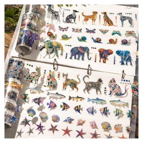 PET Tape Stickers for Scrapbooking Supplies,Animals Tape Stickers for DIY - color: Sky